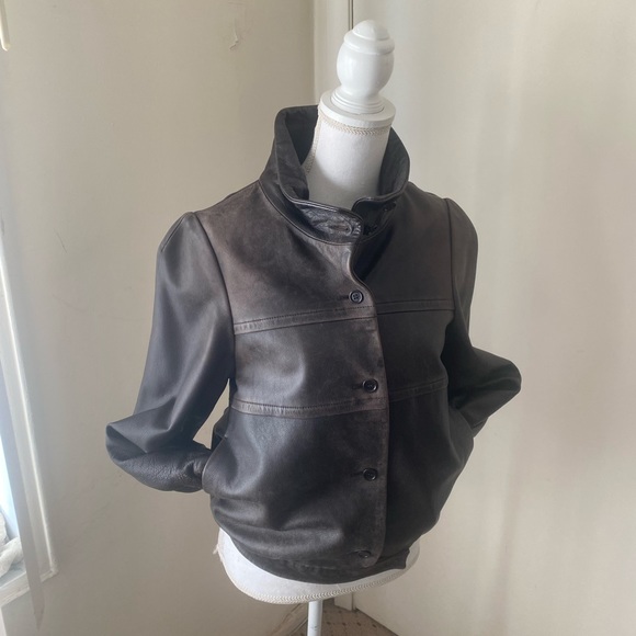 FARHI leather jacket;  button up lined and pockets - Picture 3 of 15